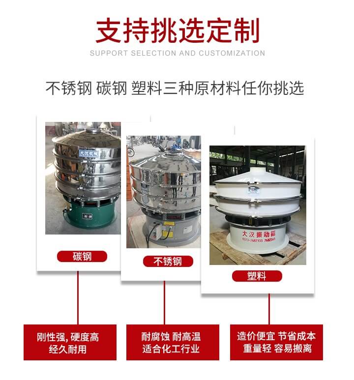 旋振篩可配置一到四層的篩網。旋振篩的篩分效率高，篩分精度高，篩分率高達96%。